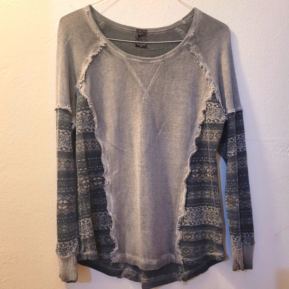Layered-Texture Scoop Neck Sweater in Gray by LOGO